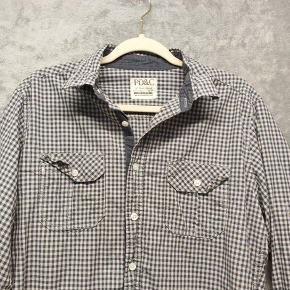 PD & C Shirt Men's Size MEDIUM Button Up Shirt Check 100% Cotton Flap Pockets - Picture 3 of 12